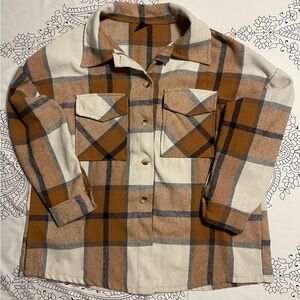 SHEIN Curve Plaid Shirt in Tan and Black